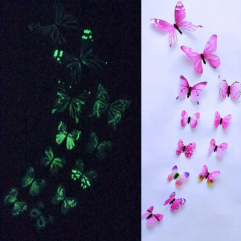 12PCS 3D Luminous Butterfly Wall Stickers – Glow-in-the-Dark DIY Decor for Bedroom, Living Room & Gifts