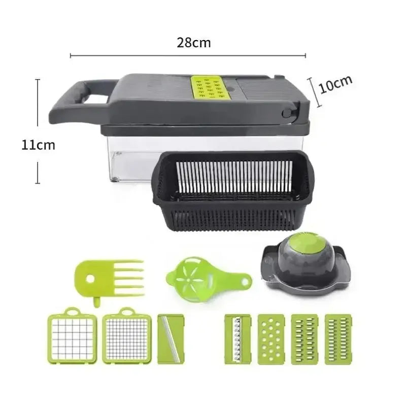 14-in-1 Multifunctional Vegetable Chopper & Slicer – Manual Food Dicer with Stainless Steel Blades