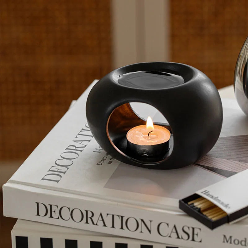 Ceramic Aromatherapy Furnace – Black Reed Diffuser & Essential Oil Burner for Home & Spa