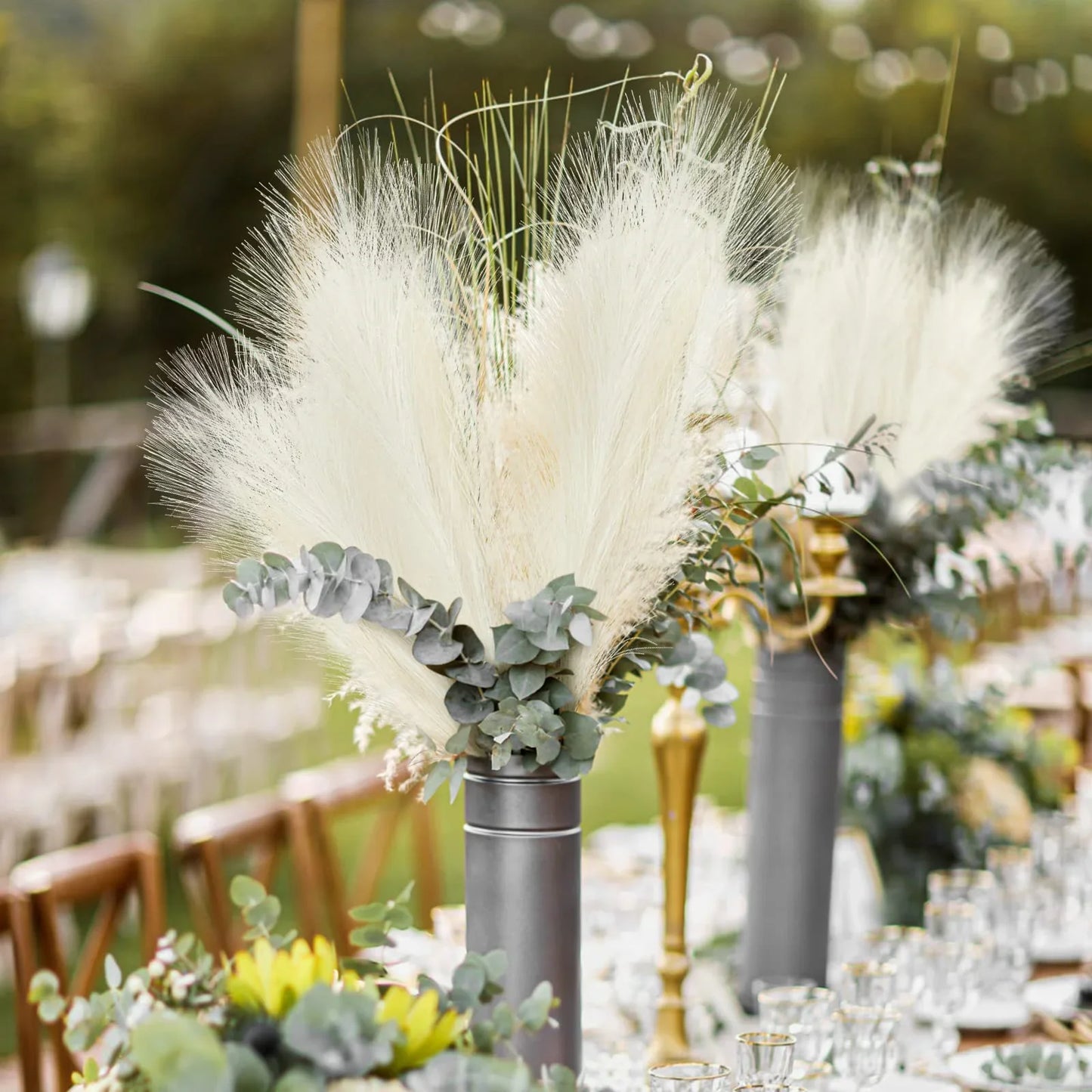 Artificial Pampas Grass Bouquet โ 10PCS Boho Reed Stems for Home Decor, Wedding & DIY Arrangements