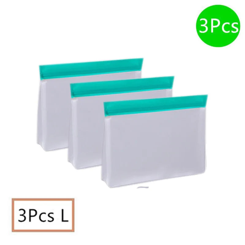 Reusable Silicone Food Storage Bags – Stand-Up Leakproof PEVA Freezer Containers with Ziplock Seal