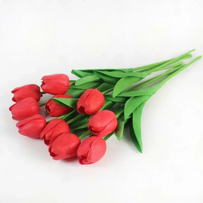 Real Touch Artificial Tulip Bouquet – 34cm PU Fake Flowers for Wedding, Home & Garden Decor