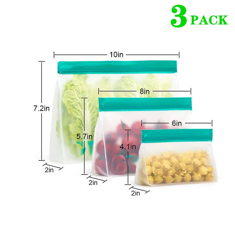 Reusable Silicone Food Storage Bags – Stand-Up Leakproof PEVA Freezer Containers with Ziplock Seal