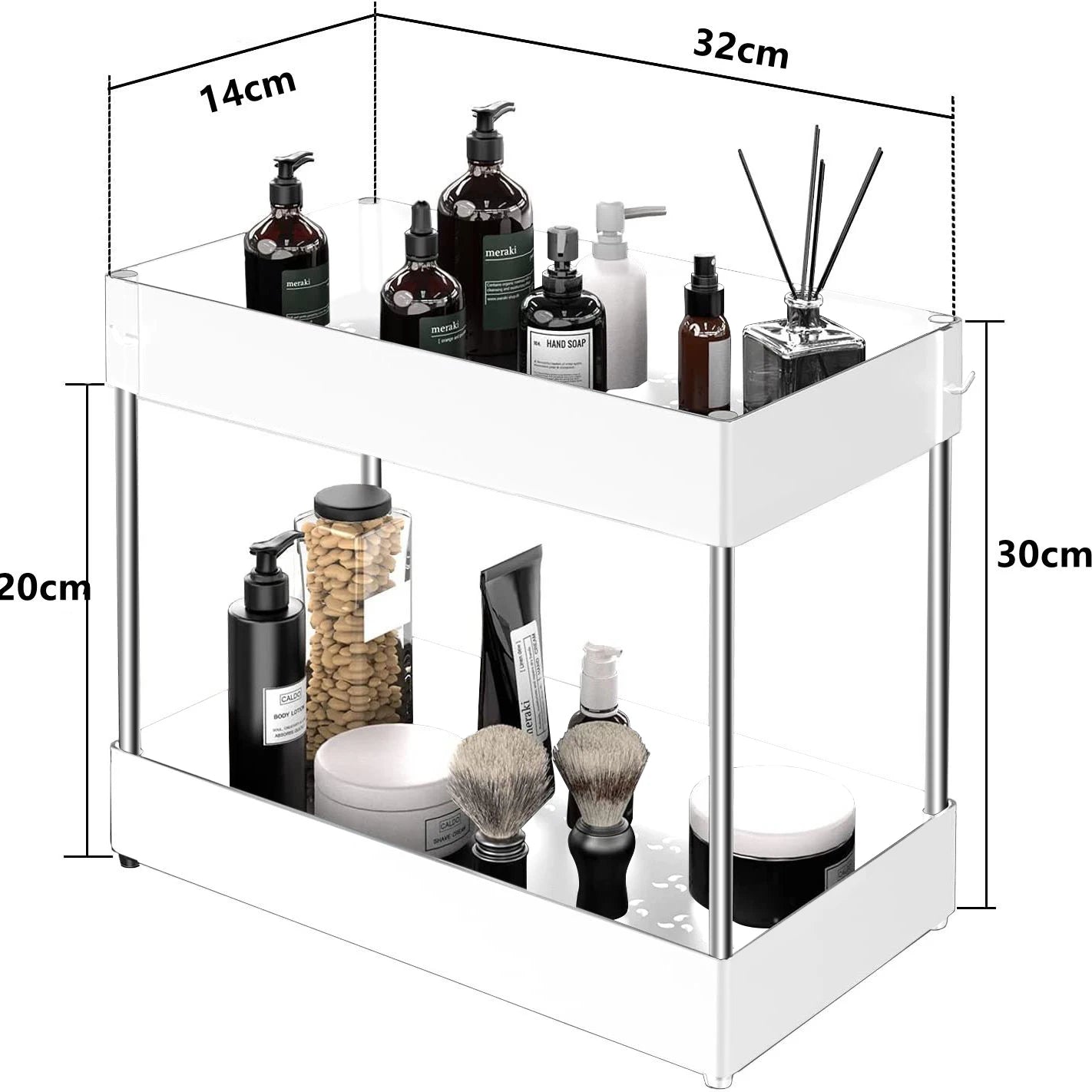 2-Tier Under Sink Organizer – Sliding Storage Rack with Hooks & Cup for Kitchen & Bathroom