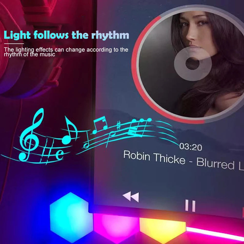 RGB Hexagonal Quantum Wall Light Panels – Smart LED Ambient Lamp with App & Remote Control for DIY Room Decor