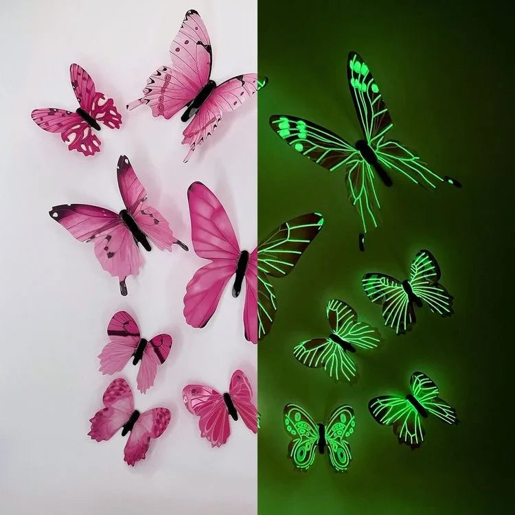12PCS 3D Luminous Butterfly Wall Stickers – Glow-in-the-Dark DIY Decor for Bedroom, Living Room & Gifts