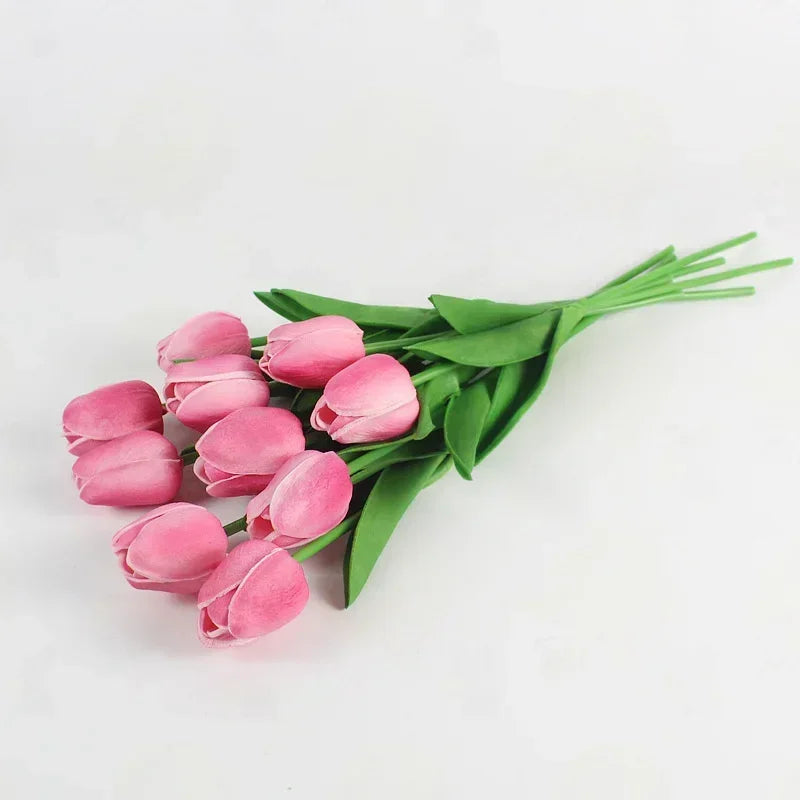 Real Touch Artificial Tulip Bouquet – 34cm PU Fake Flowers for Wedding, Home & Garden Decor