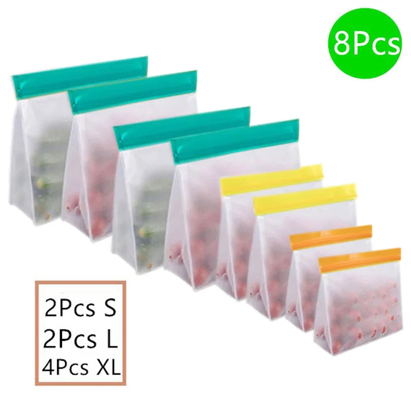 Reusable Silicone Food Storage Bags – Stand-Up Leakproof PEVA Freezer Containers with Ziplock Seal