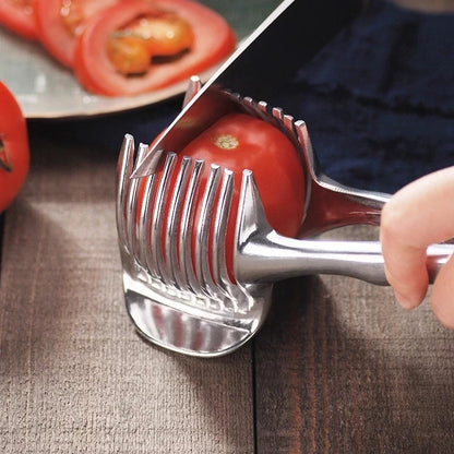 Stainless Steel Onion Holder & Slicer Guide – Multipurpose Vegetable Cutting Tool