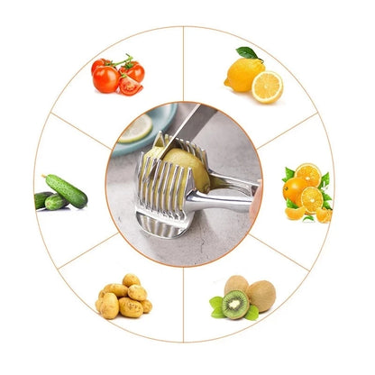 Stainless Steel Onion Holder & Slicer Guide – Multipurpose Vegetable Cutting Tool