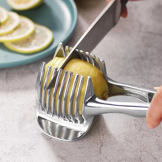 Stainless Steel Onion Holder & Slicer Guide – Multipurpose Vegetable Cutting Tool
