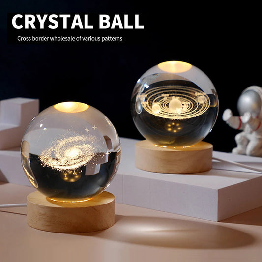 Milky Way Galaxy Crystal Ball LED Night Light – Solar System Ambient Lamp for Kids & Bedroom Decor