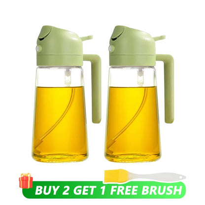 2-in-1 Oil Dispenser Bottle – 500ml Spray & Pour Plastic Container for Cooking, BBQ & Camping