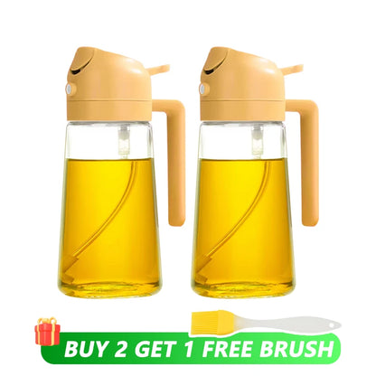 2-in-1 Oil Dispenser Bottle – 500ml Spray & Pour Plastic Container for Cooking, BBQ & Camping