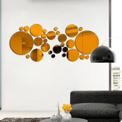 32PCS 3D Acrylic Mirror Wall Stickers – Modern DIY Decorative Decals for Living Room, Bedroom & Bathroom