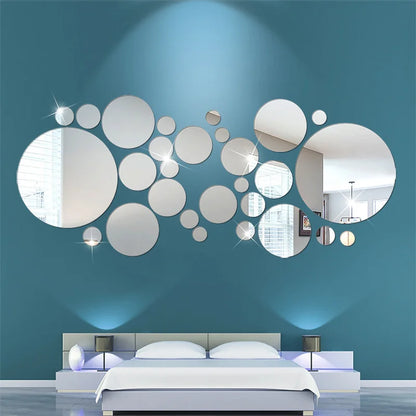 32PCS 3D Acrylic Mirror Wall Stickers – Modern DIY Decorative Decals for Living Room, Bedroom & Bathroom