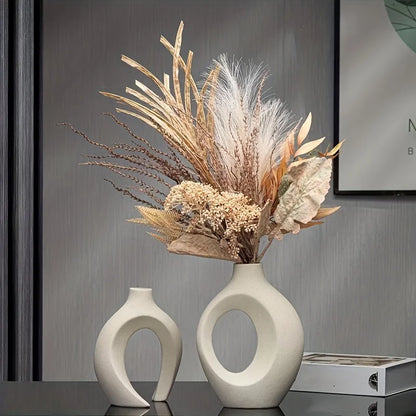 Set of 2 Nordic Hollow Ceramic Vases – Modern Boho Flower Vases for Living Room & Bookshelf Decor