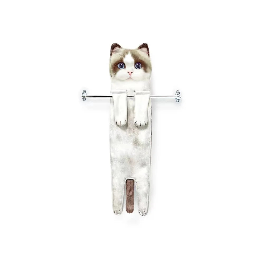 Funny Cat-Shaped Hanging Hand Towels – Soft Microfiber Quick-Dry Towels for Kitchen & Bathroom