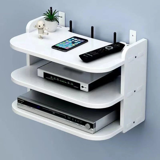 Wall-Mounted WiFi Router Shelf – Hidden Cable Organizer & Power Strip Holder for TV Boxes & Floating Storage