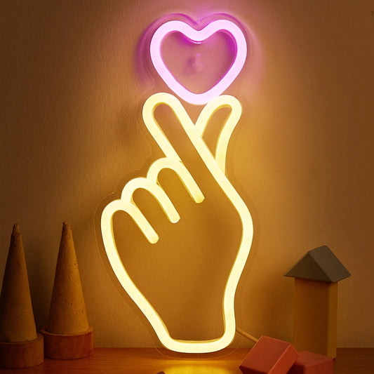 LED Neon Hand & Heart Sign – USB Powered Wall Light for Bedroom, Game Room & Living Room Decor