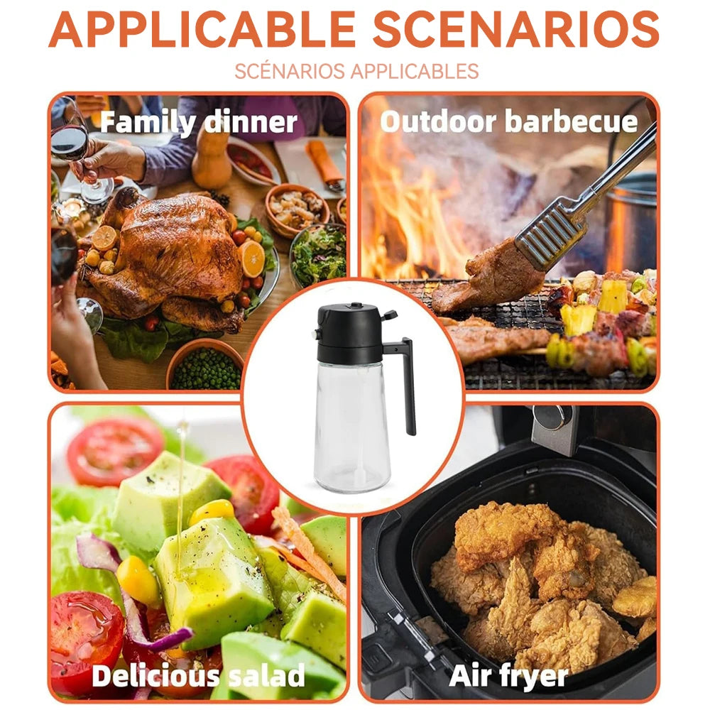 2-in-1 Oil Dispenser Bottle – 500ml Spray & Pour Plastic Container for Cooking, BBQ & Camping