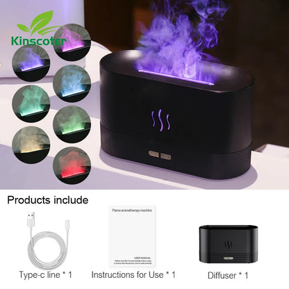 Kinscoter Ultrasonic Aroma Diffuser – Cool Mist Humidifier & LED Flame Lamp for Essential Oils