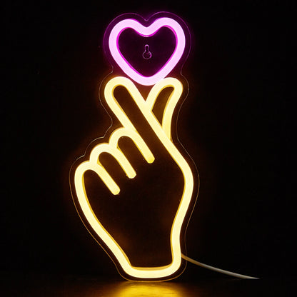LED Neon Hand & Heart Sign – USB Powered Wall Light for Bedroom, Game Room & Living Room Decor