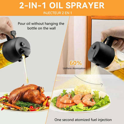 2-in-1 Oil Dispenser Bottle – 500ml Spray & Pour Plastic Container for Cooking, BBQ & Camping