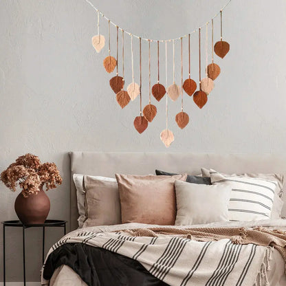 Boho Macrame Leaf Wall Hanging – Handmade Feather Tapestry for Bedroom & Living Room Decor