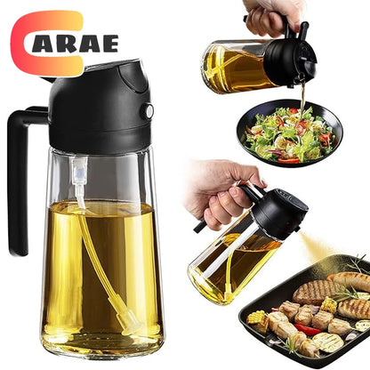 2-in-1 Oil Dispenser Bottle – 500ml Spray & Pour Plastic Container for Cooking, BBQ & Camping