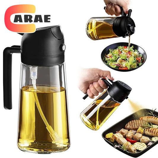 2-in-1 Oil Dispenser Bottle – 500ml Spray & Pour Plastic Container for Cooking, BBQ & Camping