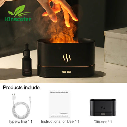Kinscoter Ultrasonic Aroma Diffuser – Cool Mist Humidifier & LED Flame Lamp for Essential Oils