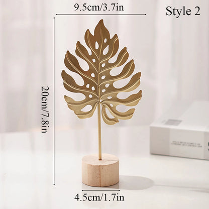 Nordic Gold Ginkgo Leaf Sculpture – Luxury Metal Decor for Living Room, Office & Desktop Display