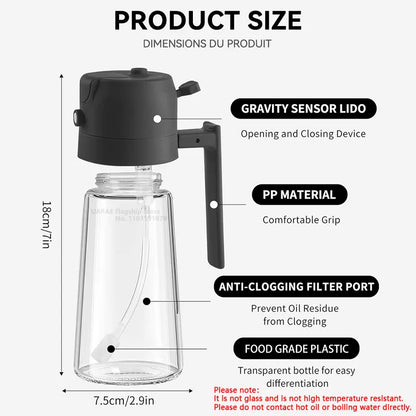 2-in-1 Oil Dispenser Bottle – 500ml Spray & Pour Plastic Container for Cooking, BBQ & Camping