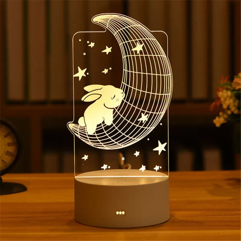 3D Acrylic LED Night Light – USB Neon Sign Lamp for Christmas, Bedroom & Gift Decor