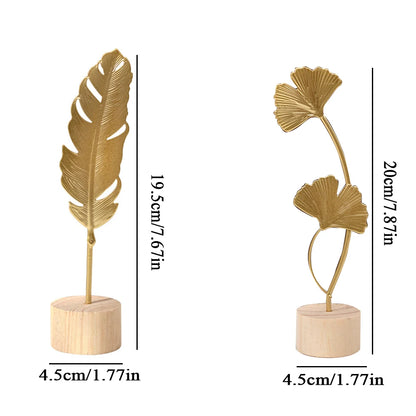 Nordic Gold Ginkgo Leaf Sculpture – Luxury Metal Decor for Living Room, Office & Desktop Display