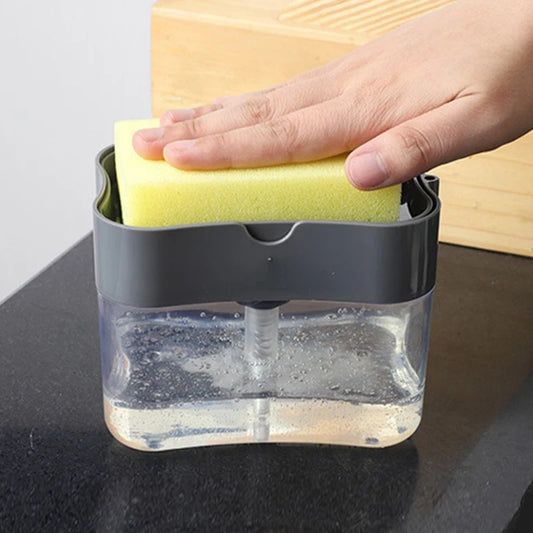 Press-Type Kitchen Soap Dispenser – Portable Dishwashing Tool with Sponge Holder for Effortless Cleaning