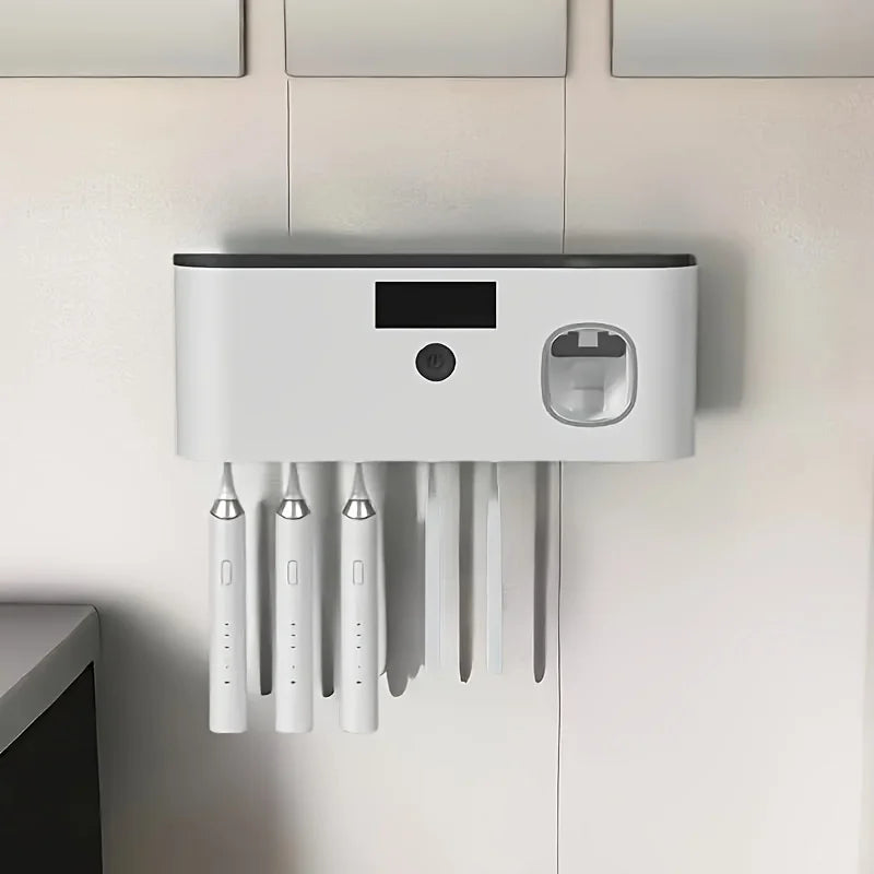 Intelligent UV Toothbrush Sterilizer – Wall-Mounted Holder with Automatic Toothpaste Dispenser