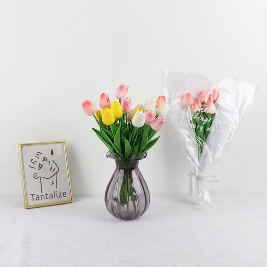 Real Touch Artificial Tulip Bouquet – 34cm PU Fake Flowers for Wedding, Home & Garden Decor