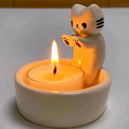 Cute Kitten Candle Holder – Aromatherapy Resin Figurine for Desktop & Home Decor