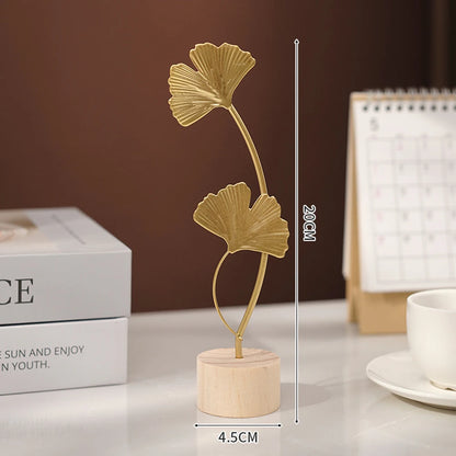 Nordic Gold Ginkgo Leaf Sculpture – Luxury Metal Decor for Living Room, Office & Desktop Display