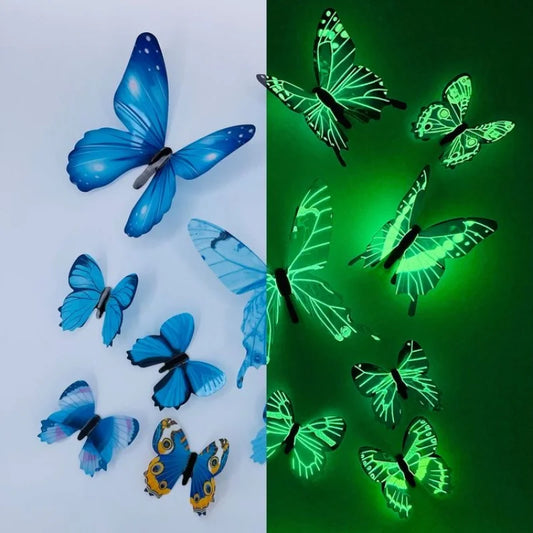 12PCS 3D Luminous Butterfly Wall Stickers – Glow-in-the-Dark DIY Decor for Bedroom, Living Room & Gifts