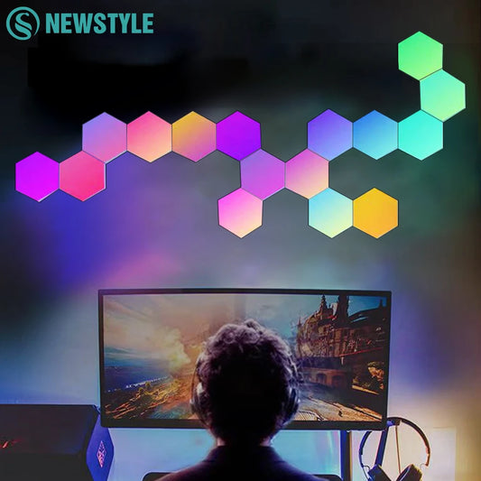 RGB Hexagonal Quantum Wall Light Panels – Smart LED Ambient Lamp with App & Remote Control for DIY Room Decor