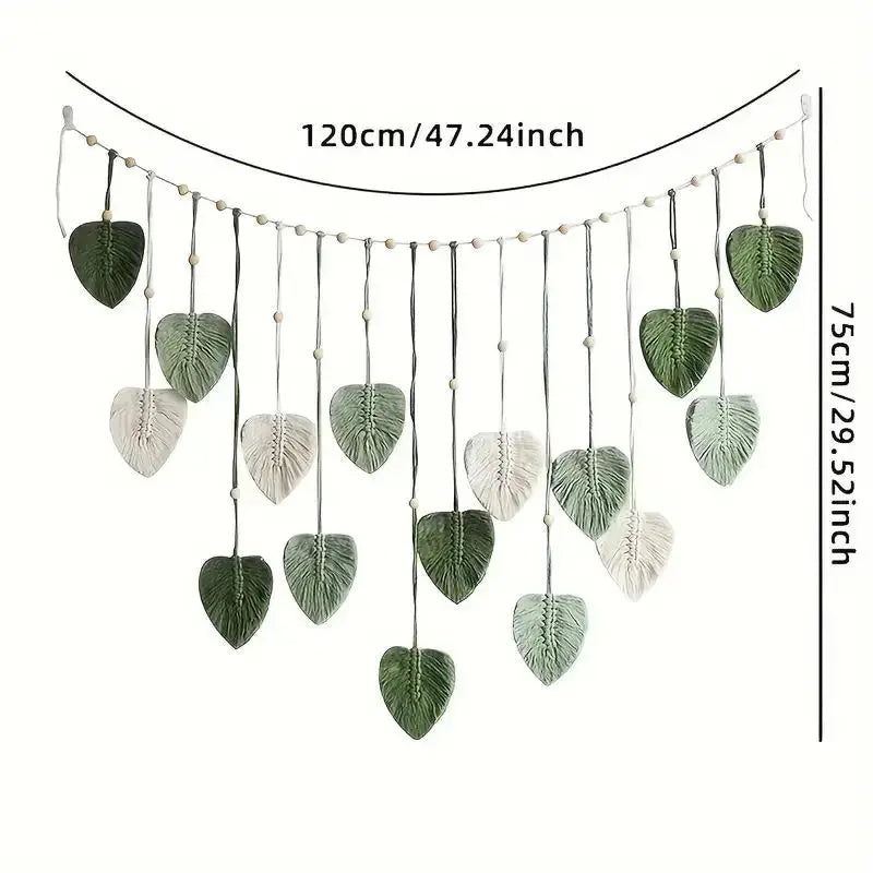Boho Macrame Leaf Wall Hanging – Handmade Feather Tapestry for Bedroom & Living Room Decor