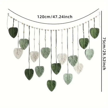 Boho Macrame Leaf Wall Hanging – Handmade Feather Tapestry for Bedroom & Living Room Decor