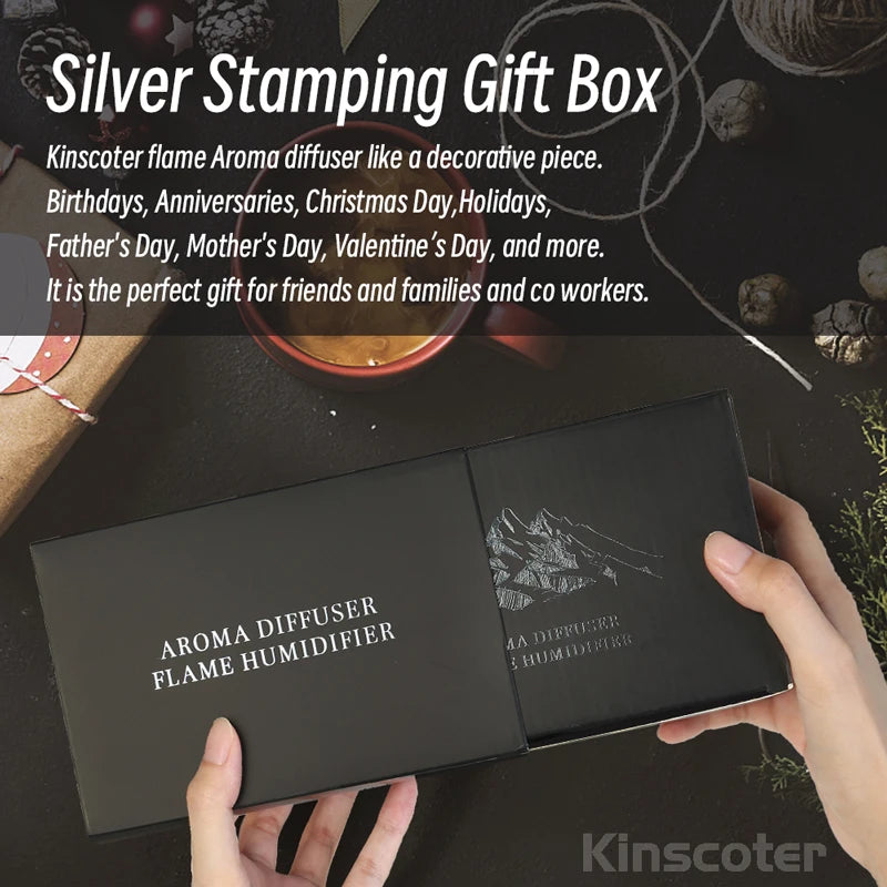 Kinscoter Ultrasonic Aroma Diffuser – Cool Mist Humidifier & LED Flame Lamp for Essential Oils