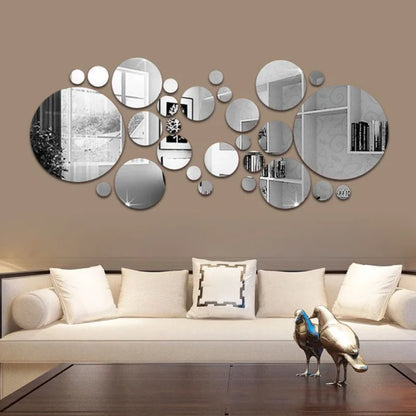 32PCS 3D Acrylic Mirror Wall Stickers – Modern DIY Decorative Decals for Living Room, Bedroom & Bathroom