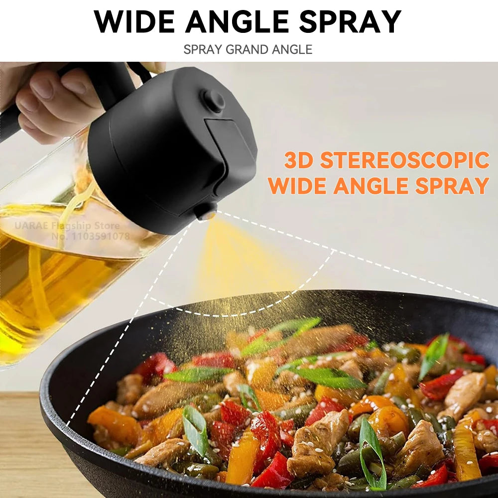 2-in-1 Oil Dispenser Bottle – 500ml Spray & Pour Plastic Container for Cooking, BBQ & Camping