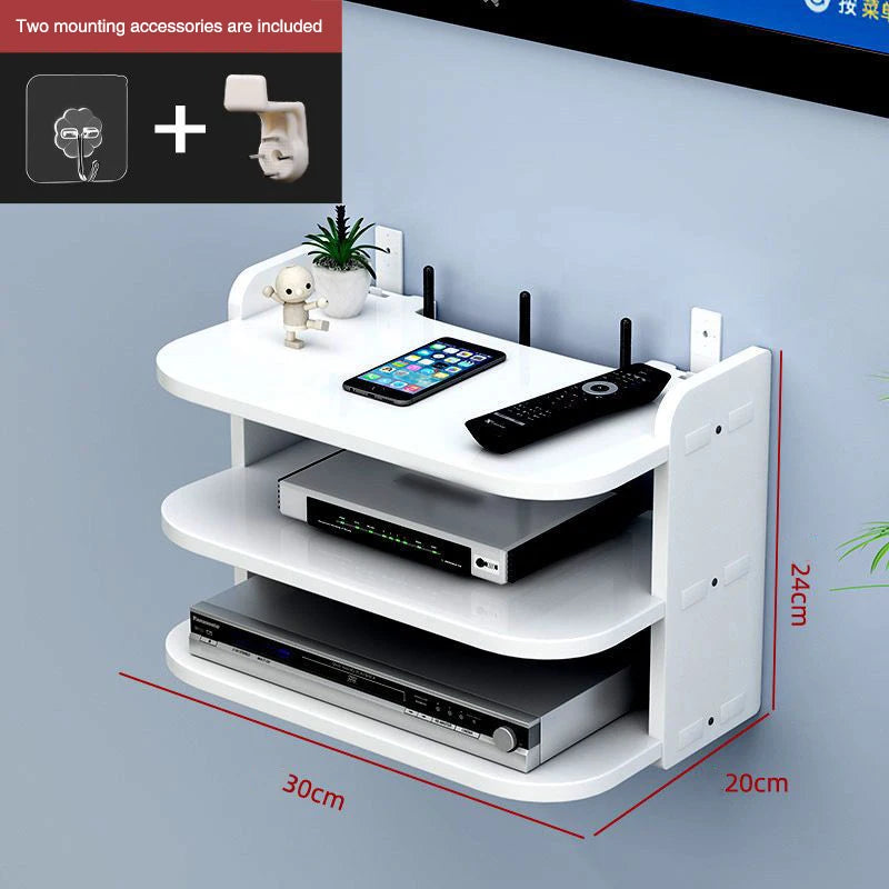 Wall-Mounted WiFi Router Shelf – Hidden Cable Organizer & Power Strip Holder for TV Boxes & Floating Storage
