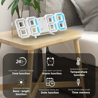 3D LED Digital Wall Clock – Time, Date & Temperature Display Alarm Clock for Home, Kitchen & Office